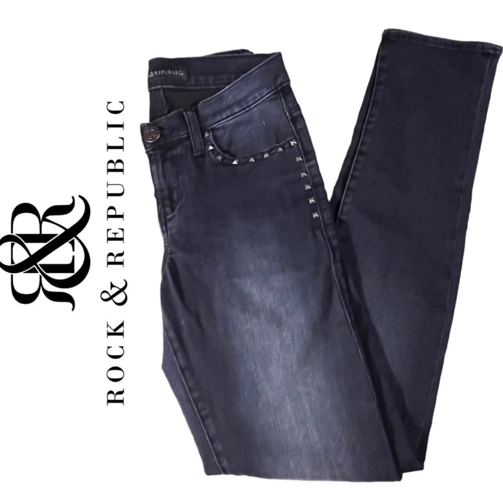 Rock & Republic® Berlin Riveted Black/Grey Medium Rise Skinny Jeans